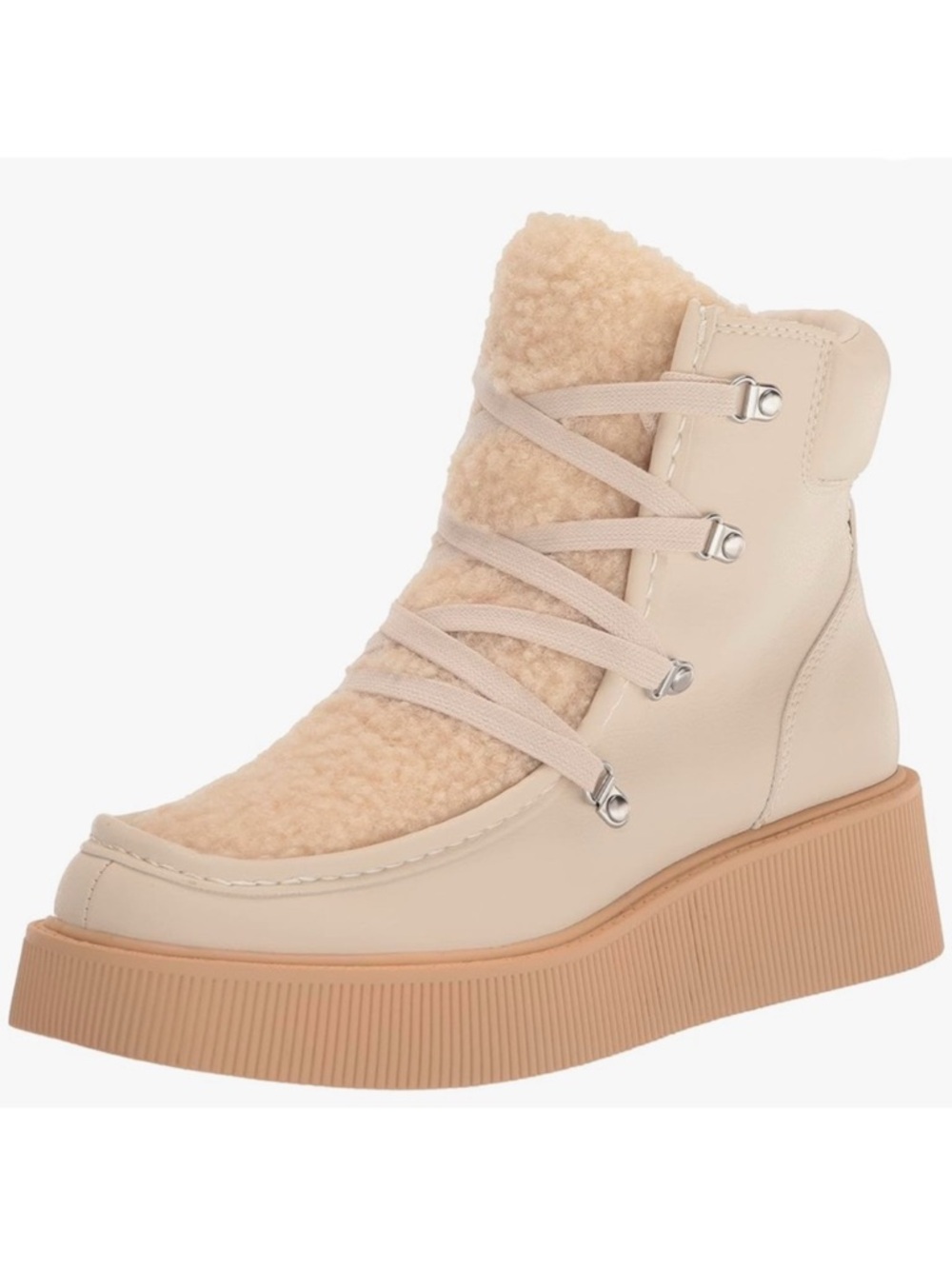 Dolce Vita Cream Shearling-Front Platform Ankle Boot